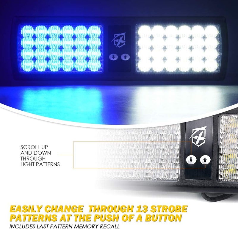 Xprite أضواء فلاش ستروب LED بيضاء زرقاء لحماية الشمس تحذير خطر لقوات إنفاذ القانون والشرطة ورجال الإطفاء والمتطوعين والمركبات الطارئة والشاحنات والسيارات - Image 3